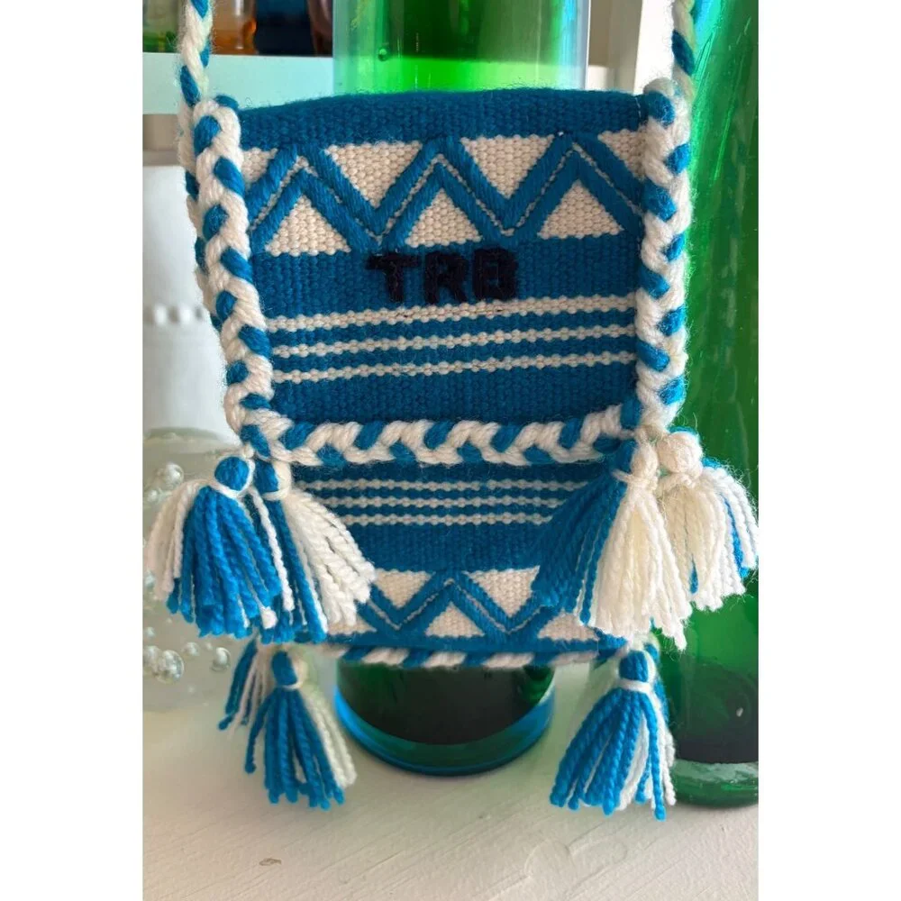 Tory Burch Woven Crossbody Phone Carrier Bag Blue & White - Picture 4 of 14